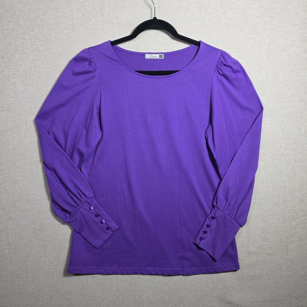 DOROSE Womens Long Sleeve Shirts Casual Henley Top Button Cuff Sz Small Purple